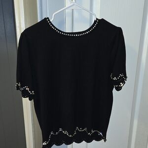 Adrianna Papell Black Beaded Blouse